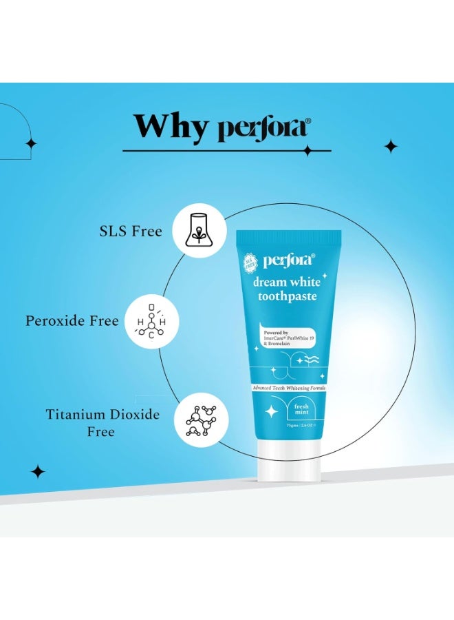 Perfora Teeth Whitening Combo - Whitens Teeth in 1 Use | Enamel-Safe & Sensitivity-Free Oral Care Formula For Tooth Stain Removal | Purple Toothpaste-75gm & Dream White Toothpaste-75gm - Image 4