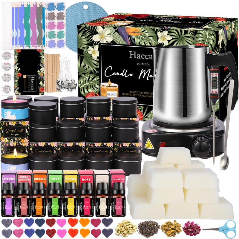 Complete Candle Making Kit With Wax Melter Candle Making Supplies DIY ArtsCrafts Kits Gift For AdultsBeginnersIncluding Bees Wax500w Electric StoveWicksRich ScentsWick ClipsPouring Pot Etc