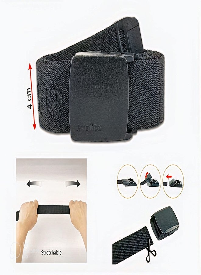 Evolite Erkamp Mens Belt, Elastic Stretch Belt, No Holes Invisible Belt for Men, Automatic Buckle Belt, Wide Outdoor Belt 1.57 (Black E-5506_125 Black 125 - Image 2