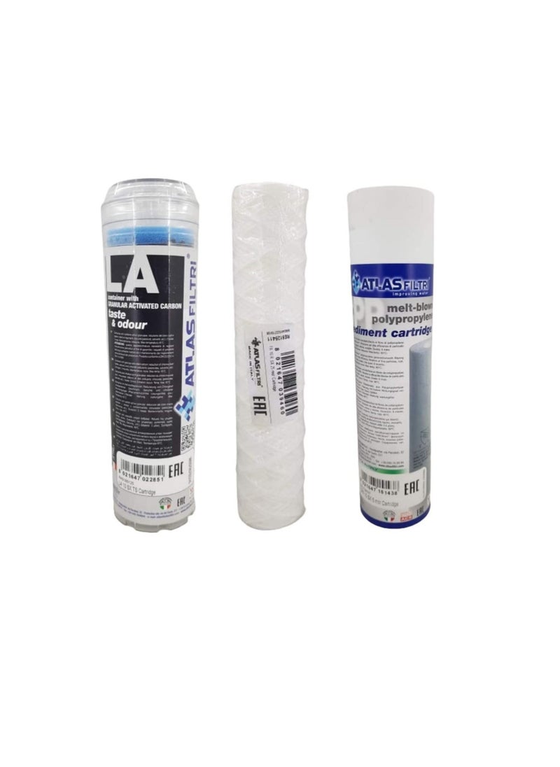 ATLAS Water Filter Cartridge 3 Stages Granular Activated Carbon Melt-Blown Polypropylene Sediment Cartridge & MCR Cartridge Filter Replacement SET OF 3