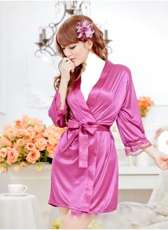 Women Short Satin Polyester Sleep Robe Babydoll Night Wear With thong And Waist Belt Set