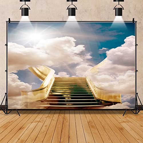 DORCEV 8x6ft Stairs to Heaven Backdrop Paradise Stairs Heaven Holy Light Sky Clouds Photography Background Christian Events Church Pray God Bless Newborn Baby Shower Portrait Studio Props Wallpaper - Image 2