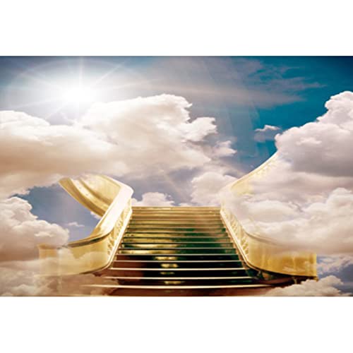 DORCEV 8x6ft Stairs to Heaven Backdrop Paradise Stairs Heaven Holy Light Sky Clouds Photography Background Christian Events Church Pray God Bless Newborn Baby Shower Portrait Studio Props Wallpaper - Image 1