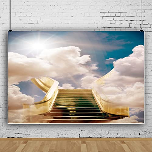 DORCEV 8x6ft Stairs to Heaven Backdrop Paradise Stairs Heaven Holy Light Sky Clouds Photography Background Christian Events Church Pray God Bless Newborn Baby Shower Portrait Studio Props Wallpaper - Image 3