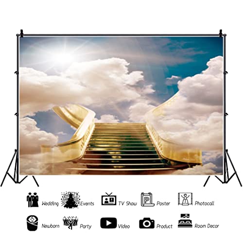 DORCEV 8x6ft Stairs to Heaven Backdrop Paradise Stairs Heaven Holy Light Sky Clouds Photography Background Christian Events Church Pray God Bless Newborn Baby Shower Portrait Studio Props Wallpaper - Image 4