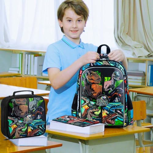 CCJPX 3PCS Dinosaur Backpack for Boys, 16 Inch Water Resistant Preschool Bookbags, Cool Kindergarten School Backpacks and Lunch Box - Image 2