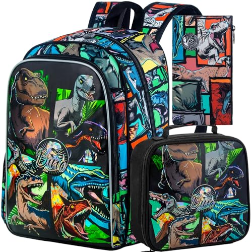 CCJPX 3PCS Dinosaur Backpack for Boys, 16 Inch Water Resistant Preschool Bookbags, Cool Kindergarten School Backpacks and Lunch Box - Image 1