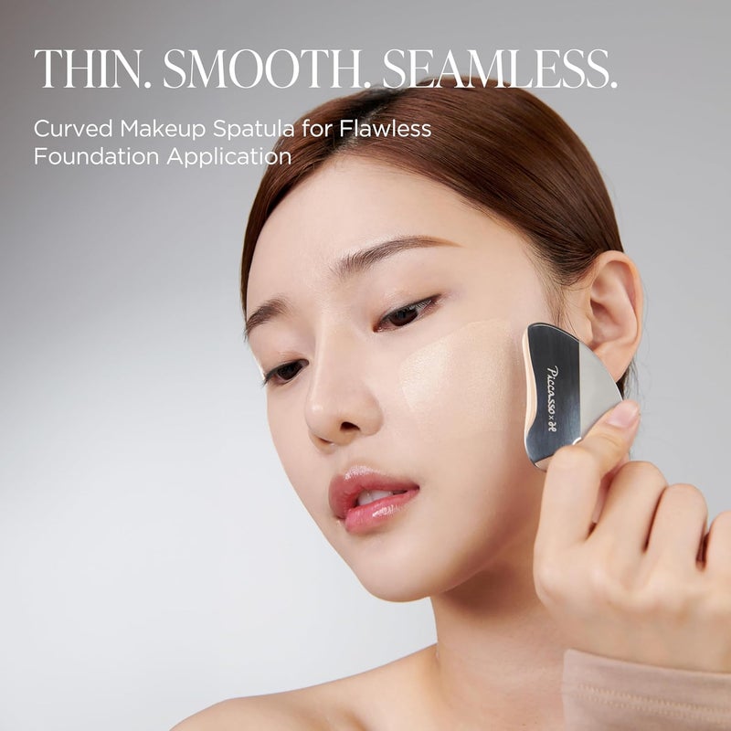 Piccasso Curved Makeup Spatula for Foundation, Stainless Steel Base Makeup Tool with Synthetic Leather Case, Thin Smooth Application for Even Coverage and Natural Skin-Like Finish - Image 2