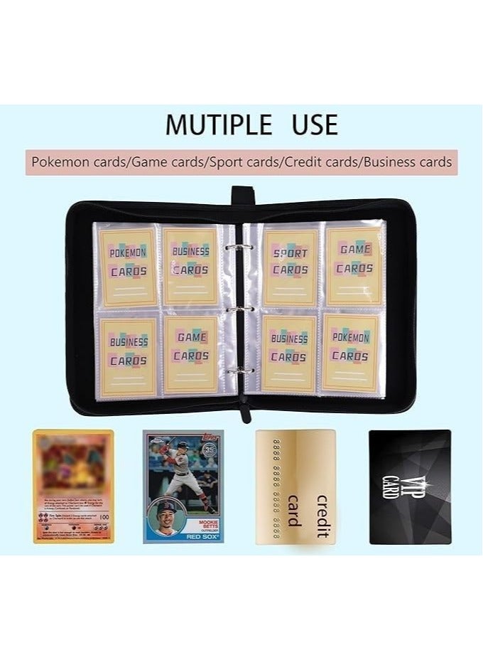 عام غلاف بطاقات ذو 4 جيوب مع 50 صفحة قابلة للإزالة على الوجهينغلاف بطاقات جامع البطاقات يتسع حتى 400 بطاقةألبوم بطاقات بسحاب جيب للأولاد والبنات - Image 3