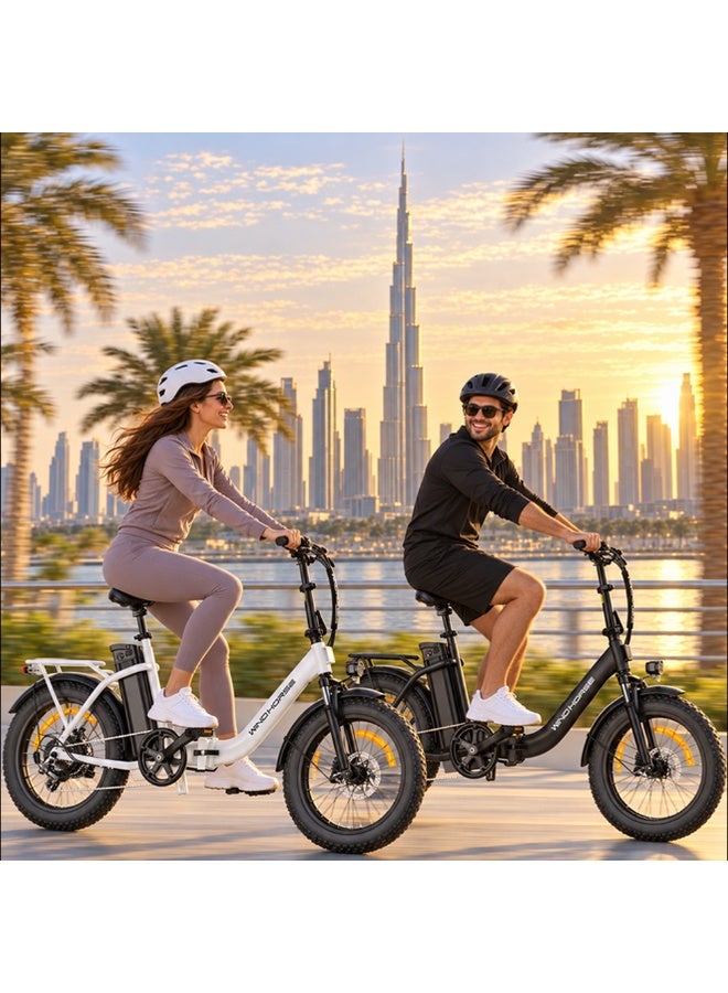 حصان الريح دراجة كهربائية قابلة للطي من W4B بمحرك 720 واط، وبطارية قابلة للإزالة بجهد 48 فولت وسعة 15.6 أمبير/ساعة، وسرعة قصوى تبلغ 40 كم/ساعة، ومدى يصل إلى 60-80 كم، وإطارات مقاس 20 بوصة، ونظام تعليق مزدوج، وناقل حركة شيمانو بـ 7 سرعات، وإطار من سبائك الكربون، وشاشة رقمية — دراجة كهربائية مخصصة للتنقل داخل المدينة والركوب في الهواء الطلق - Image 3
