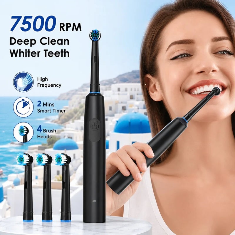 HailiCare Rotating Electric Toothbrush for Adults 5 Modes 4 Brush Heads 7500RPM 30-Day Battery Life IP67 Waterproof 2-Min Timer USB Rechargeable Oral Care for - Image 1