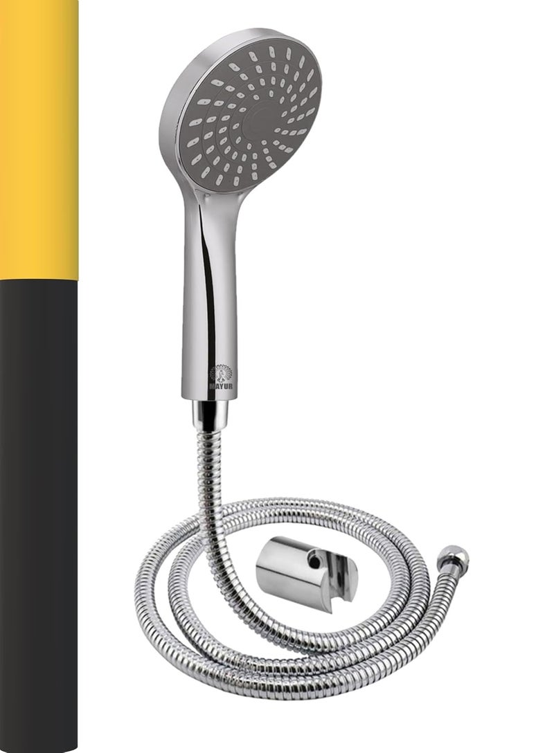 MAYUR MAYUR CICH ABS 4INCH Single Function Hand Shower With SS 304 Grade 15 Meter Flexible Hose Pipe and Wall Hook Chrome Finished HS552A3INSET