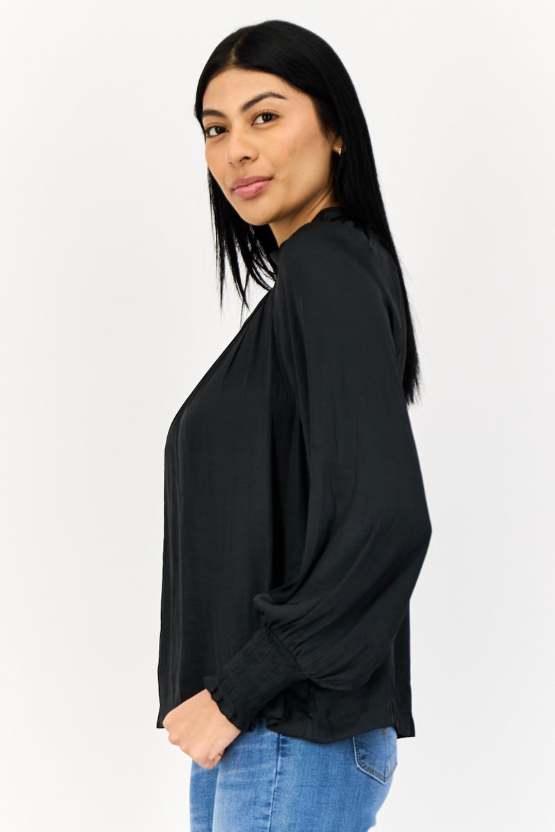 GAP Women Mock Neck Long Sleeve Solid Blouse, Black - Image 4