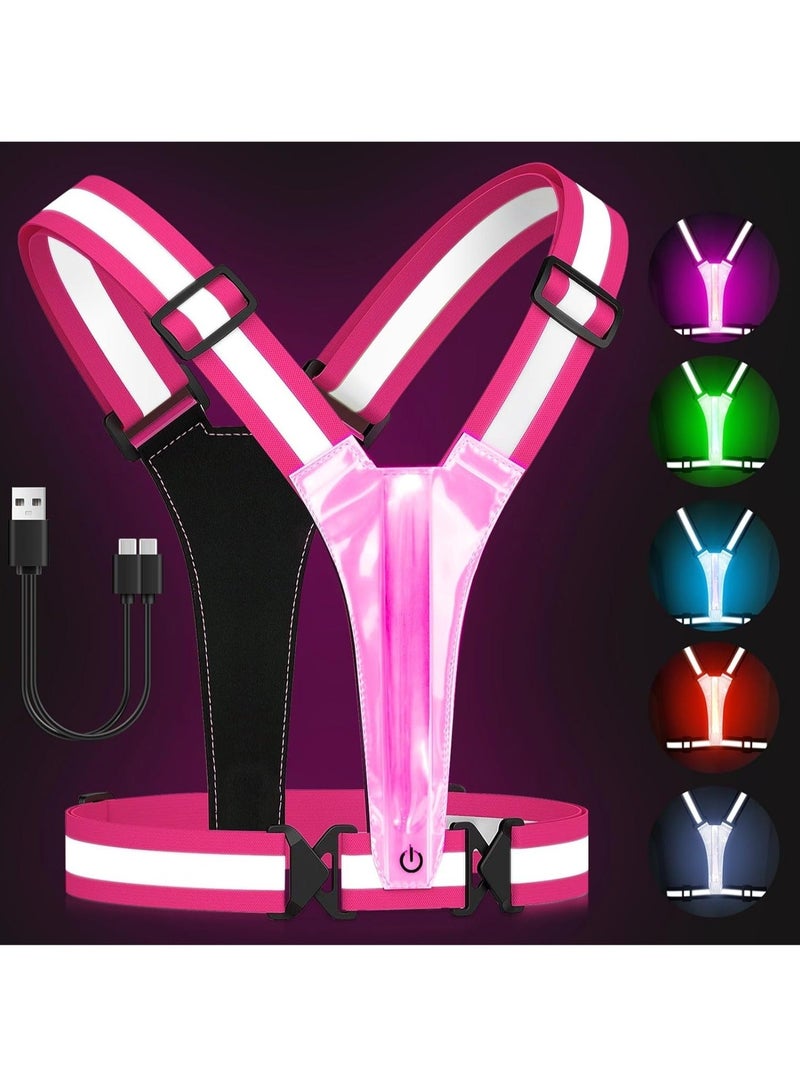 Generic LED Reflective Vest, 5 Lights Colors High Visibility Reflective Running Gear, Rechargeable Light Up Running Vest for Walking/Running/Cycling, Adjustable for Men/Women/Kids (Pink) - Image 1