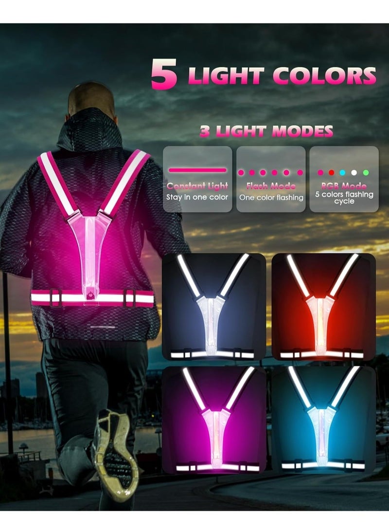 Generic LED Reflective Vest, 5 Lights Colors High Visibility Reflective Running Gear, Rechargeable Light Up Running Vest for Walking/Running/Cycling, Adjustable for Men/Women/Kids (Pink) - Image 3