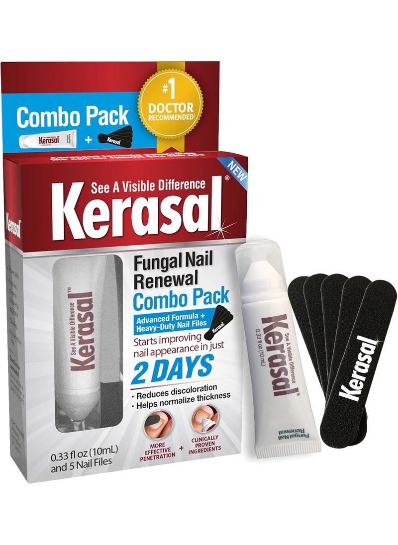 Kerasal Kerasal Nail Renewal and Nail File Combo Pack, Restores Appearance of Discolored or Damaged Nails, 5 Heavy Duty Nail Files, 0.33 fl oz, Clear 