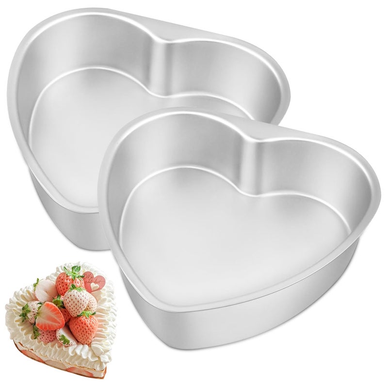 Yumatouch 8 x 2.5 Inch Aluminum Heart Shaped Cake Pan Heart Cake Tin Nonstick Cheesecake Cake Pan for Valentine's Day Wedding Anniversary Party 2 Pcs - Image 1