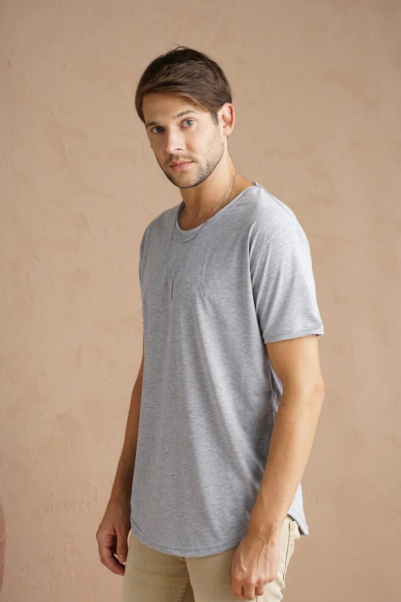 Cool Tarz Cool Style Gray Men's Oval Cut Slim Fit Sloppy Collar Casual T-Shirt
