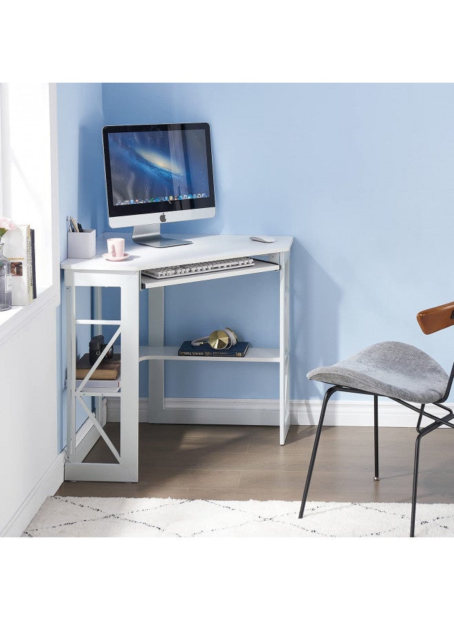 VECELO VECELO Corner Computer Desk 41 x 30 inches with Smooth Keyboard & Storage Shelves for Home Office Workstation, White  - Image 2