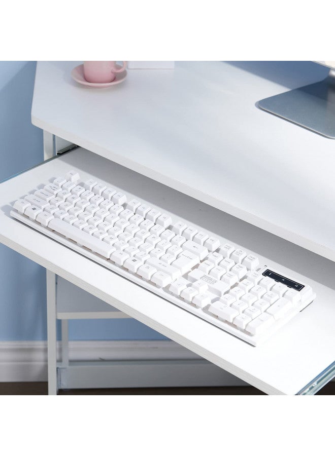 VECELO VECELO Corner Computer Desk 41 x 30 inches with Smooth Keyboard & Storage Shelves for Home Office Workstation, White  - Image 4