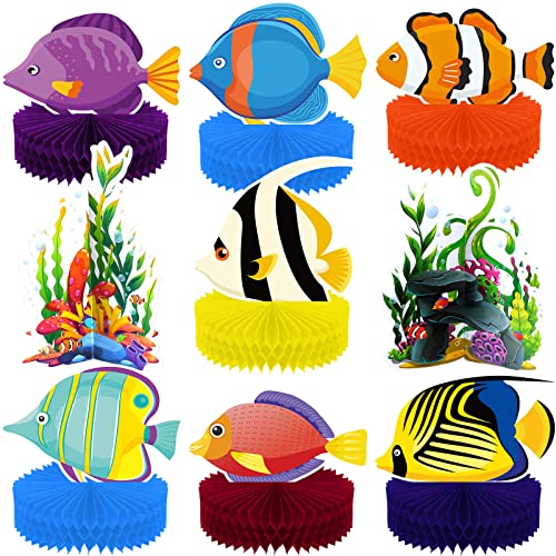 Hotop 9 Pcs Tropical Fish Party Decorations Honeycomb Centerpieces for Tables Under The Sea Party Decorations Ocean Theme Birthday Decor Baby Shower Supplies - Image 1