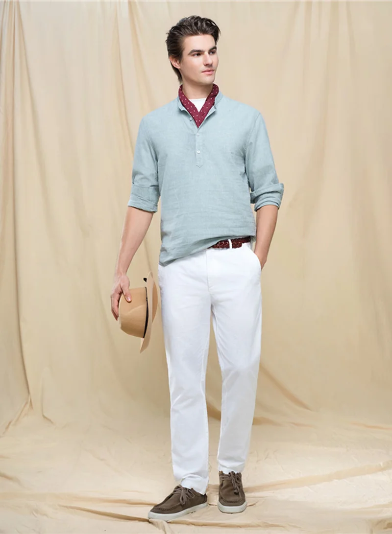 جيوردانو Men's Slim Taper Linen Cotton Khakis