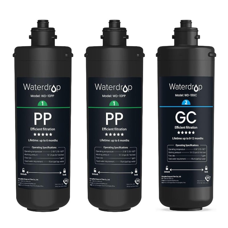 Waterdrop TSA 3-Stage Replacement Water Filter, Replacement for Waterdrop TSA & TSB & TSB-CM 3-stage Under Sink Water Filtration System, 2PP+GC - Image 1