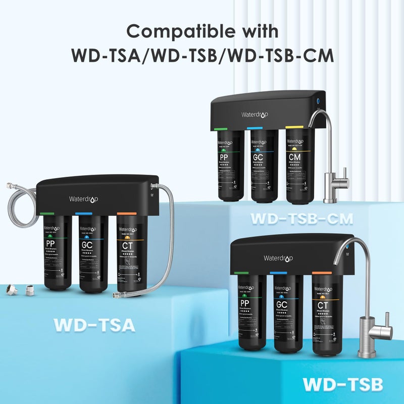 Waterdrop TSA 3-Stage Replacement Water Filter, Replacement for Waterdrop TSA & TSB & TSB-CM 3-stage Under Sink Water Filtration System, 2PP+GC - Image 2