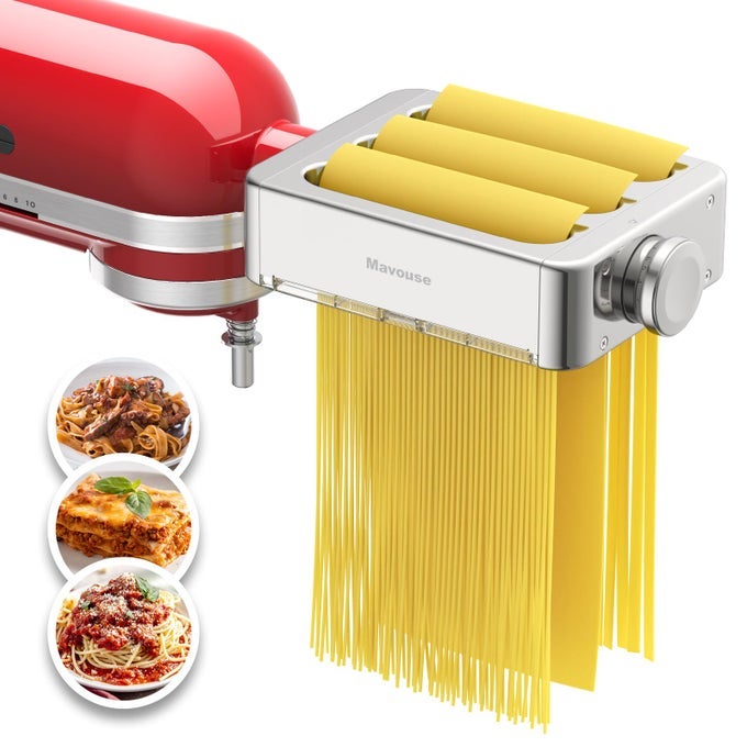 ALL METAL PASTA ATTACHMENT 3 IN 1 SET FOR KITCHENAID STAND MIXER INCLUDED PASTA SHEET ROLLER SPAGHETTI CUTTER FETTUCCINE CUTTER MAKER ACCESSORIES AND CLEANING BRUSH