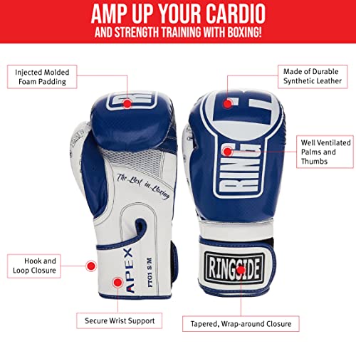 Ringside Unisex Adult FTG1 BL/WH S/M Boxing Gloves, Blue/White, S/M US - Image 3