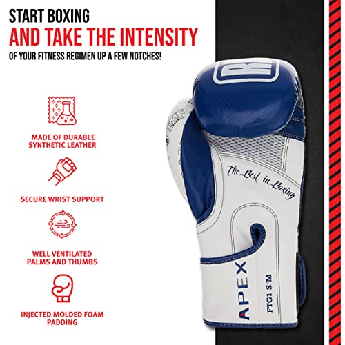 Ringside Unisex Adult FTG1 BL/WH S/M Boxing Gloves, Blue/White, S/M US - Image 4
