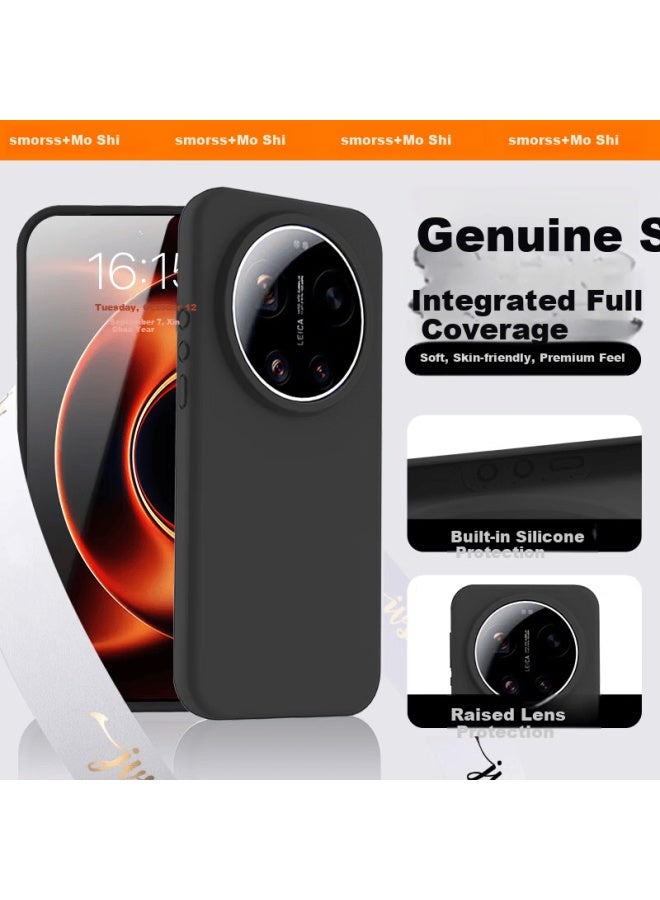 Smorss Skin-friendly Silicone Xiaomi 17 Ultra Phone Case Xiaomi 17 Ultra Protective Cover Soft Flocked Full-coverage Shockproof Lens Case Black For Men And Women