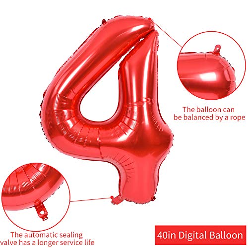 TONIFUL 40 Inch Red Large Numbers Balloons 09 Number 4 Digital 4 HeliumFoil Mylar Big Number Balloons for 2026 Mothers Day New Year Eve Graduation Valentines Day Birthday Party Anniversary Party - Image 5