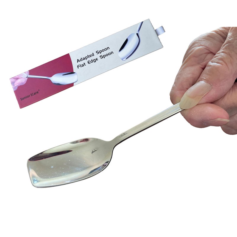 Senior Icare Silverware Adaptive Spoons for Parkinson's - Utensils for Elderly, Disabled, Adults, Parkinson's Patients, Handicapped, Non-Weighted Flat Edge Spoon by Senior ICare - Image 1