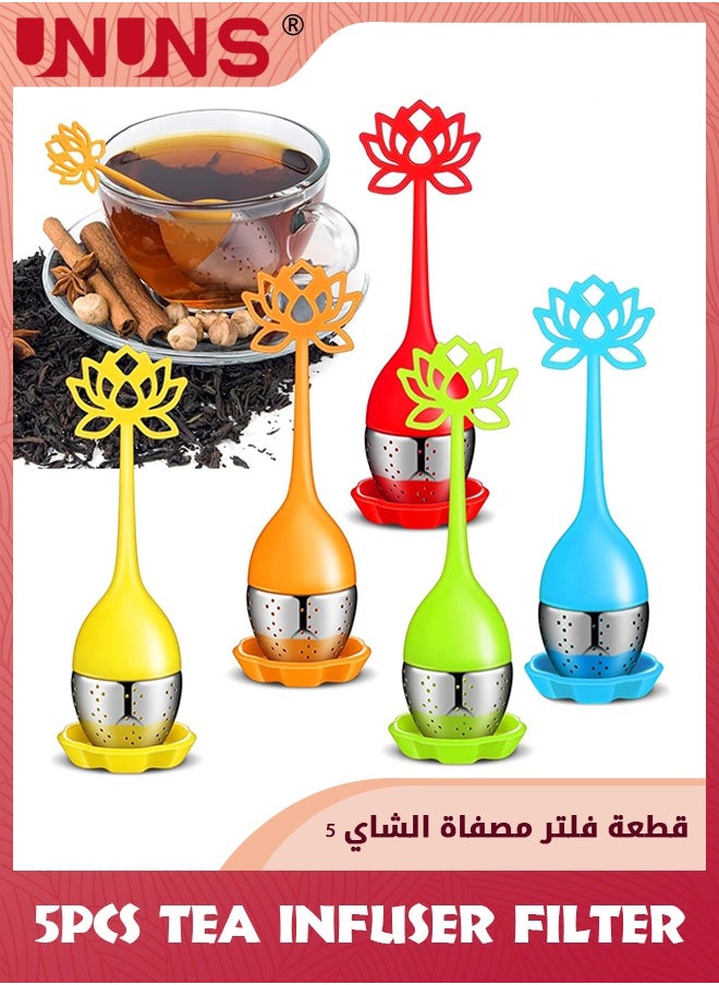 UNUNS - Set Of 5 Silicone Tea Infuser Filter,Loose Leaf Tea Steeper Flower Tea Strainer Spoon,Stainless Steel Loose Leaf Tea Ball,Handle Silicone Mesh Tea Cup Filter Strainer For Loose Tea - Image 1