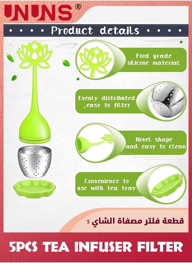 UNUNS - Set Of 5 Silicone Tea Infuser Filter,Loose Leaf Tea Steeper Flower Tea Strainer Spoon,Stainless Steel Loose Leaf Tea Ball,Handle Silicone Mesh Tea Cup Filter Strainer For Loose Tea - Image 1