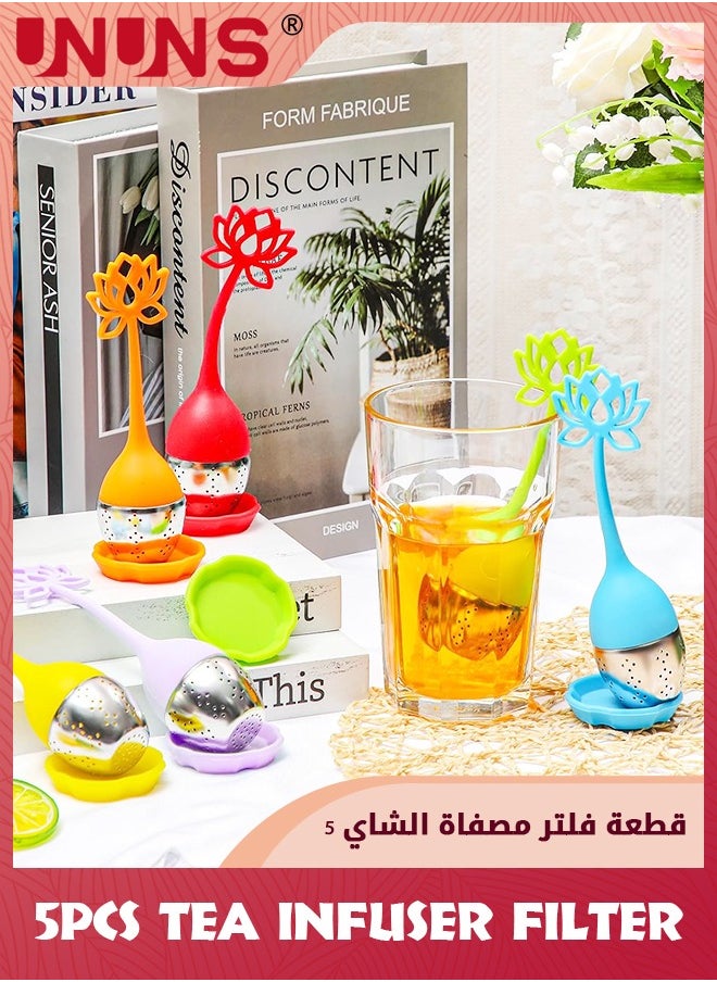 UNUNS - Set Of 5 Silicone Tea Infuser Filter,Loose Leaf Tea Steeper Flower Tea Strainer Spoon,Stainless Steel Loose Leaf Tea Ball,Handle Silicone Mesh Tea Cup Filter Strainer For Loose Tea - Image 1