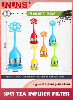 UNUNS Set Of 5 Silicone Tea Infuser Filter,Loose Leaf Tea Steeper Flower Tea Strainer Spoon,Stainless Steel Loose Leaf Tea Ball,Handle Silicone Mesh Tea Cup Filter Strainer For Loose Tea  - Image 2