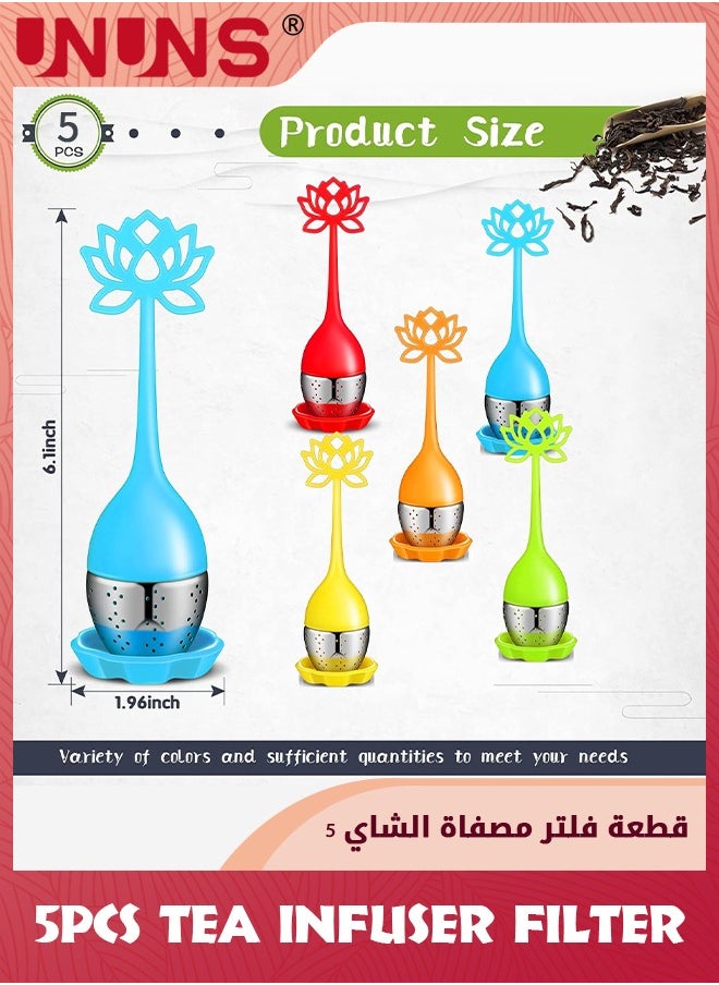 UNUNS - Set Of 5 Silicone Tea Infuser Filter,Loose Leaf Tea Steeper Flower Tea Strainer Spoon,Stainless Steel Loose Leaf Tea Ball,Handle Silicone Mesh Tea Cup Filter Strainer For Loose Tea - Image 1