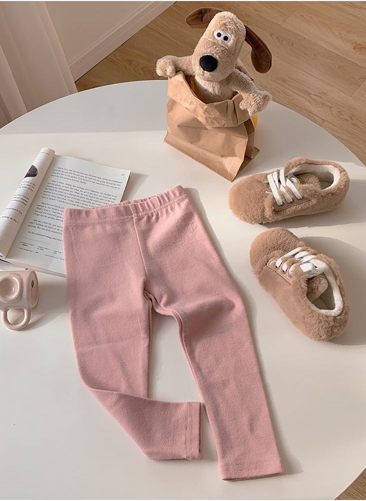 Loquat - Kids Solid Color Thermal Underwear Pants Cotton Soft Long Johns Base Layer Bottom Children's Pajama Pants Pink - Image 1