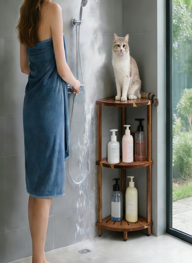 Topspeeder Corner Shelf Shower Caddy Stand 3 Tier for Bathroom, Space Saving Shower Organizer Corner Stand, Bathroom Shelves for Inside Shower - Home Decor & Bathroom Storage Acacia - Image 3
