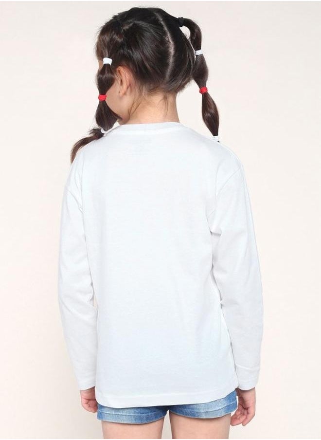 Bonkids - Girl's t-shirts in regular fit white colour cotton fabric embellished pattern pull over closure woven weave type round collar type round neckline half sleeve length t-shirt upper body wear type suitable for casual occasions – styled to perfection for modern charm. - Image 1