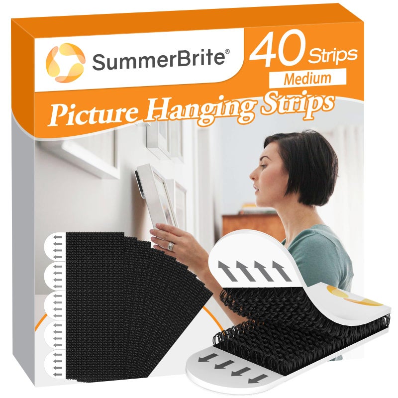 Summerbrite Picture Hanging StripsPicture Hanger Kit Removable Damage FreePicture Hanging HooksBlack Medium40Pack