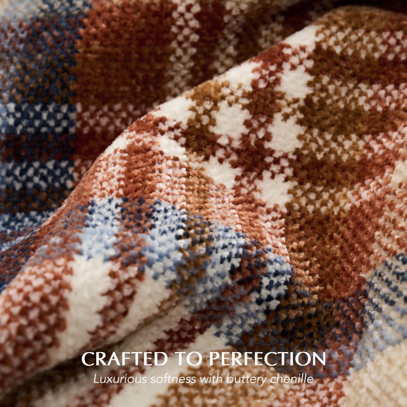 EverGrace Plaid Chenille Throw Blanket for Couch, Super Soft Cozy Decorative Fall Throw Blanket with Tassels for Bed Sofa Farmhouse Decor, Lightweight Harvest Plaid Throw Blanket for Autumn, 50"x60" - Image 3