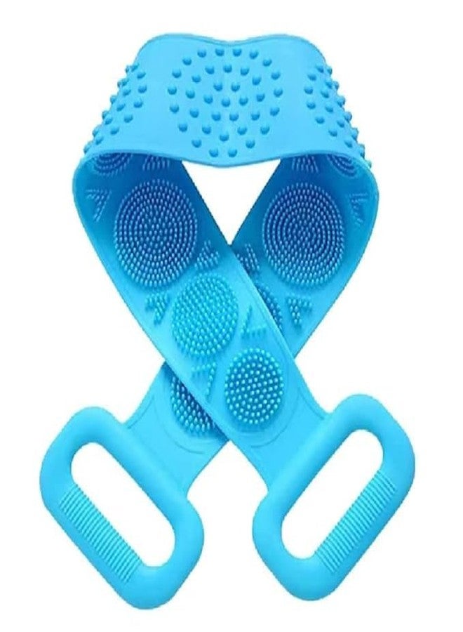 PTSCS Silicone Body Back Scrubber Double Side Bathing Brush for Skin Deep Cleaning Massage, Dead Skin Removal Exfoliating Belt for Shower, Easy to Clean for Men & Women (Blue) - Image 2