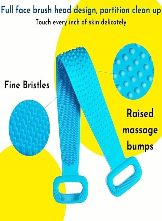PTSCS Silicone Body Back Scrubber Double Side Bathing Brush for Skin Deep Cleaning Massage, Dead Skin Removal Exfoliating Belt for Shower, Easy to Clean for Men & Women (Blue) - Image 4
