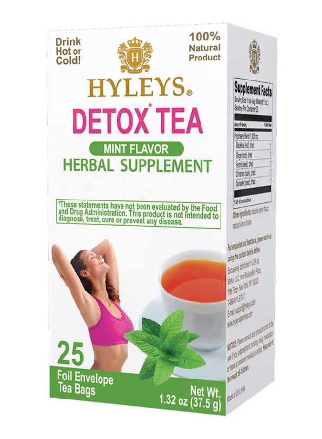 Hyleys Detox Tea for Cleanse - Green Tea with Mint, Ginger & Fennel - Supports Digestion & Detox - 25 Tea Bags (1 Pack) - Image 1