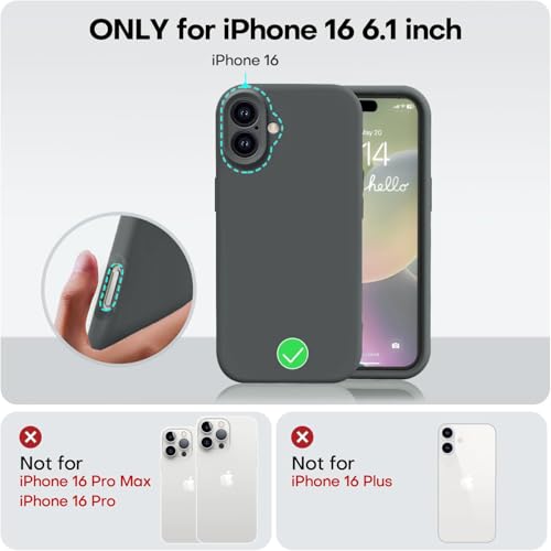 DIZORO Compatible for iPhone 16 Case 6.1, Slim Liquid Silicone 3 Layers Full Covered Soft Gel Rubber Phone Case Protective Cover 6.1 Inch - Space Grey - Image 2