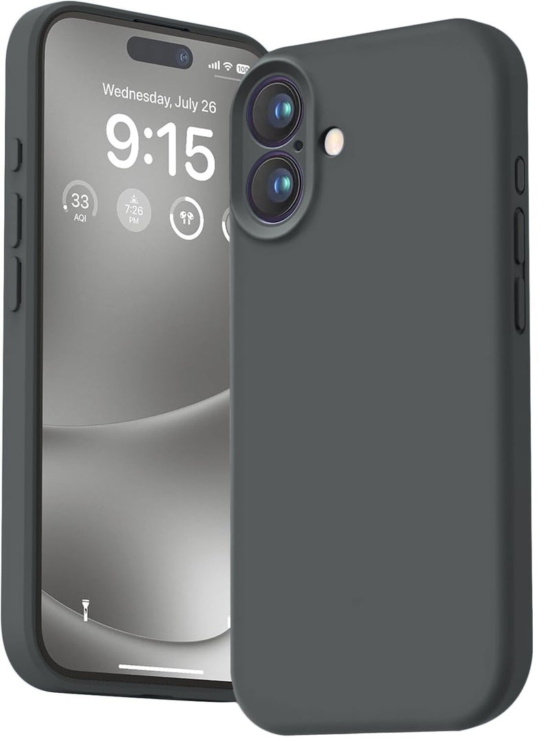 DIZORO Compatible for iPhone 16 Case 6.1, Slim Liquid Silicone 3 Layers Full Covered Soft Gel Rubber Phone Case Protective Cover 6.1 Inch - Space Grey - Image 1