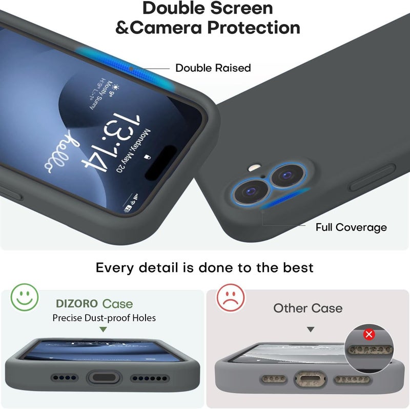 DIZORO Compatible for iPhone 16 Case 6.1, Slim Liquid Silicone 3 Layers Full Covered Soft Gel Rubber Phone Case Protective Cover 6.1 Inch - Space Grey - Image 5